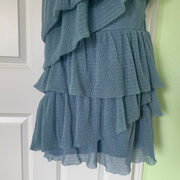 One-Shoulder Blue Ruffle Dress - Picture 4 of 15